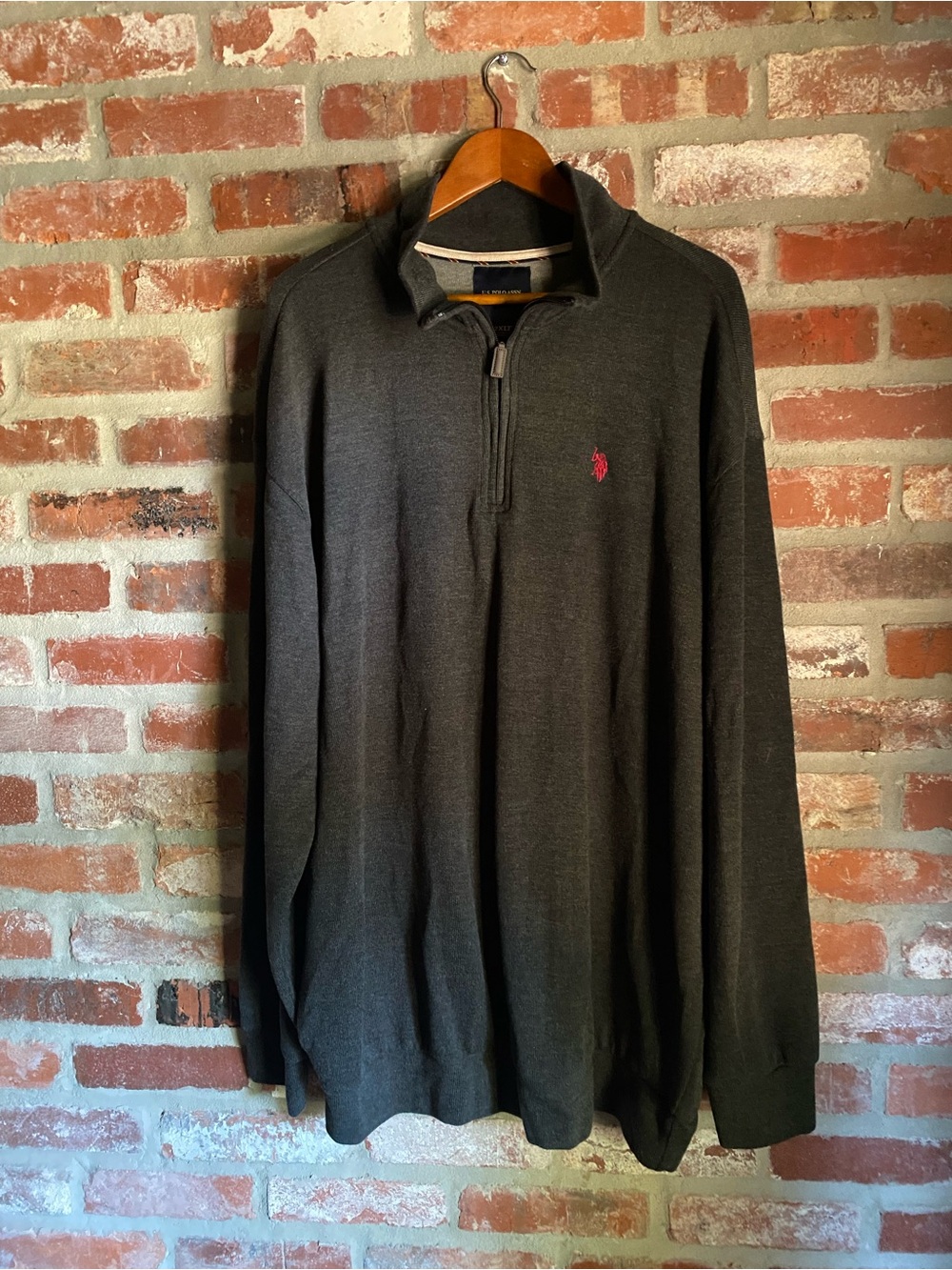 Polo by Ralph Lauren Dark Charcoal Half-Zip Sweater with Red Logo